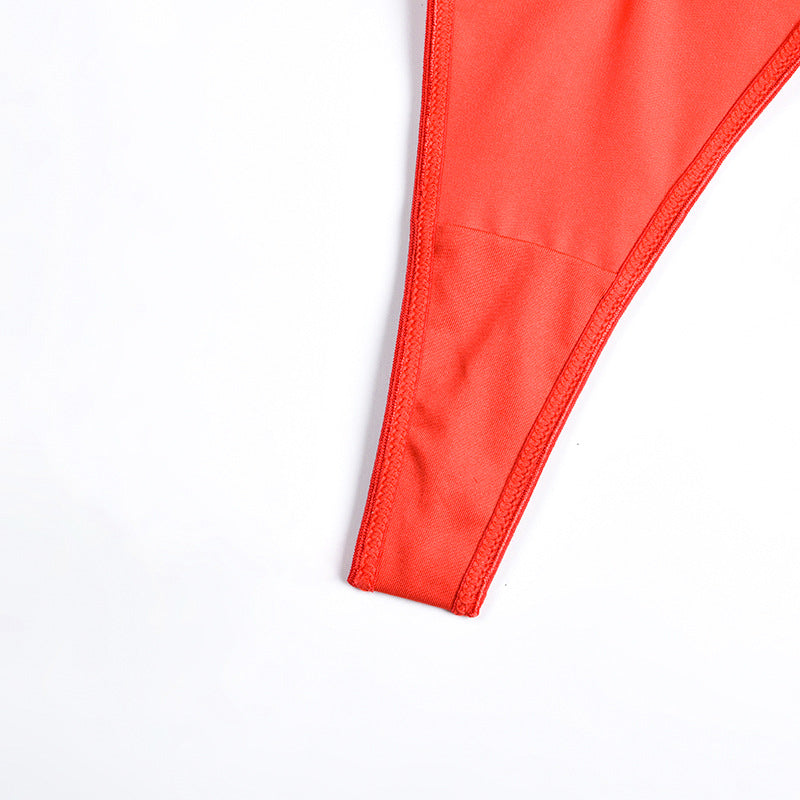 3-Piece Metallic Punk Solid Color Bra & Thong Set-11